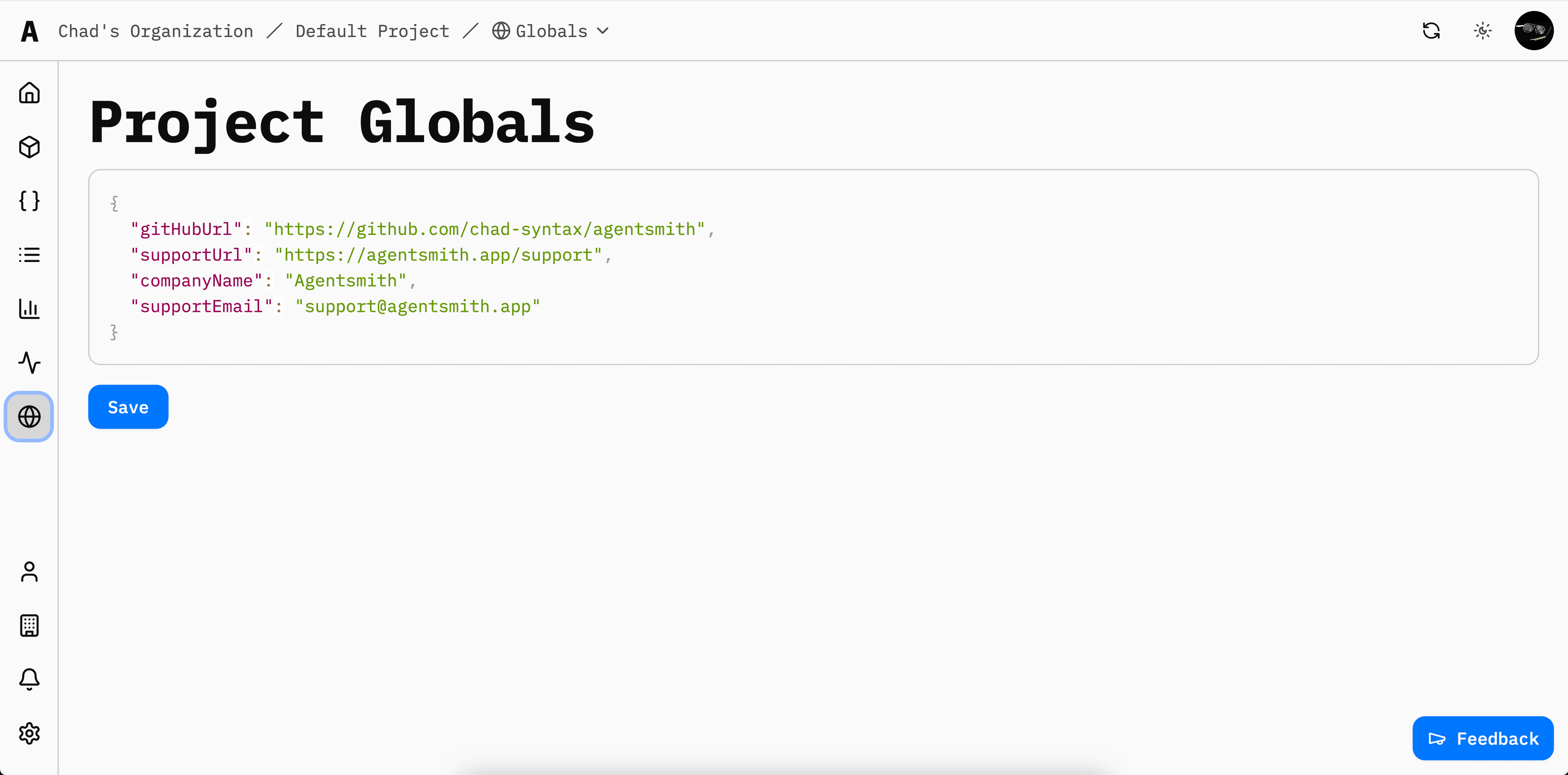 Globals Page Screenshot