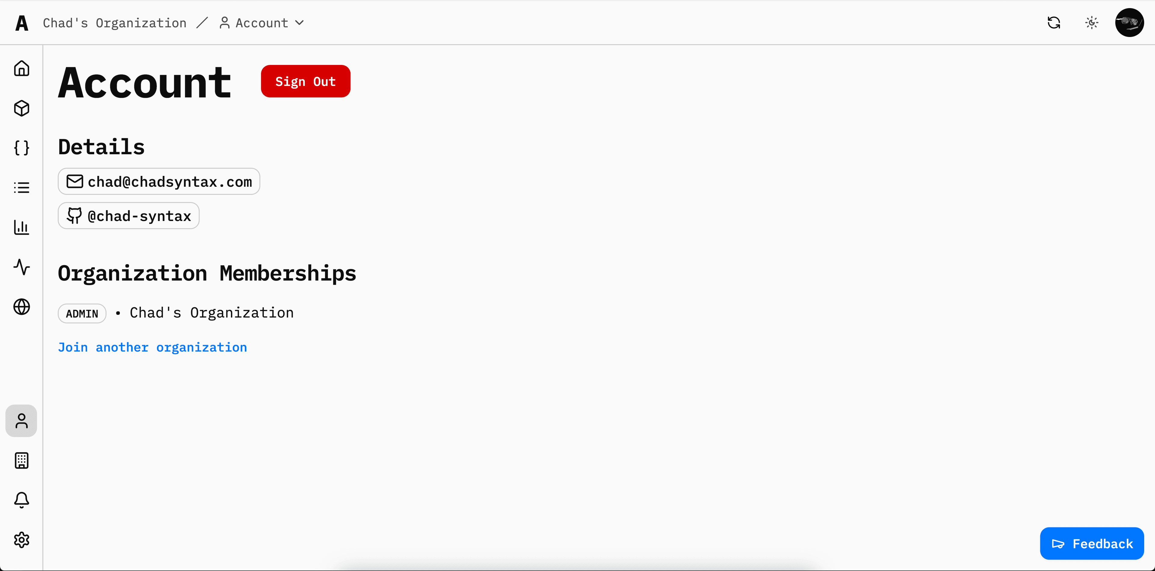 Account Page Screenshot