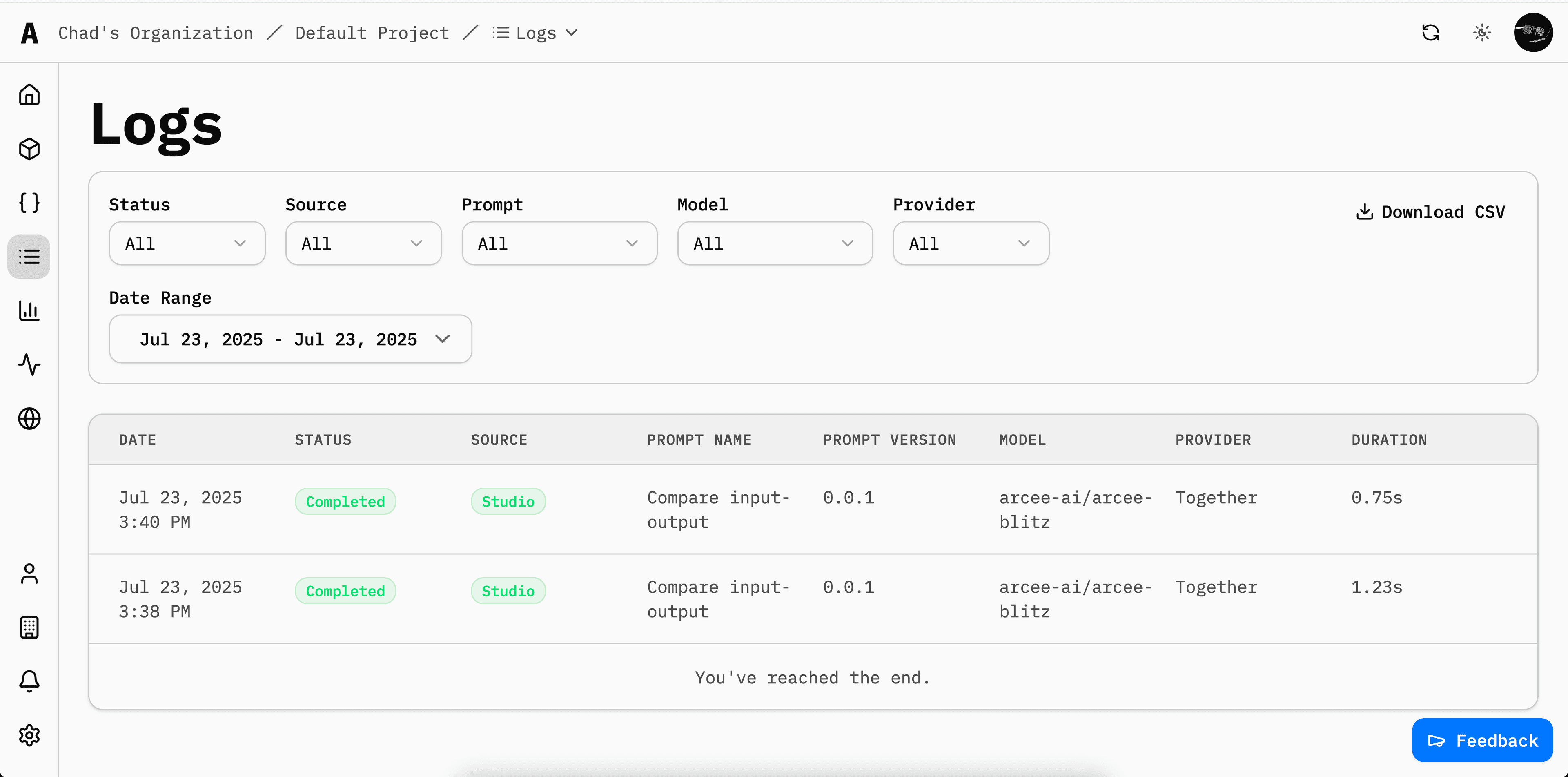 Logs Page Screenshot