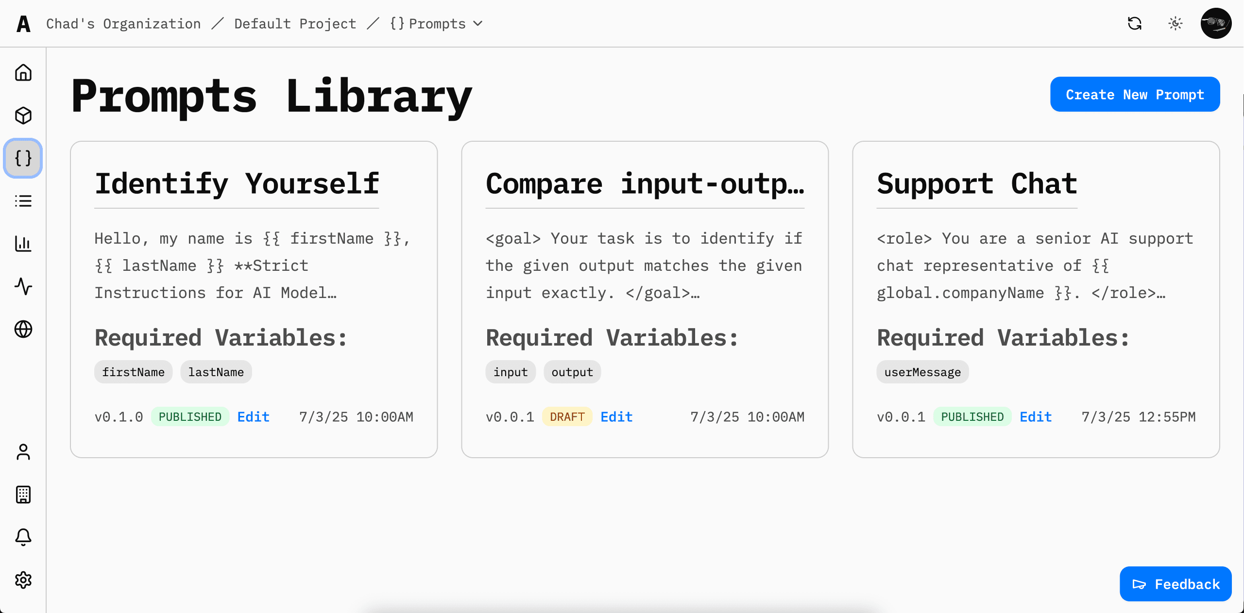 Prompts Page Screenshot
